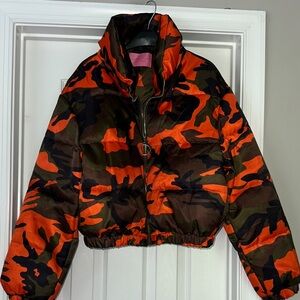 Camouflage Puffer Jacket - Orange and Green
